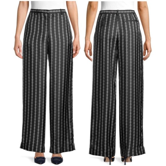 New Theory High Waised Wide Leg Trousers Pants in Chain Print Silk sz 4 - Picture 3 of 5